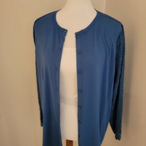 LOGO By Lori Goldstein Rayon 230 & Lace Cardigan Coastal Blue